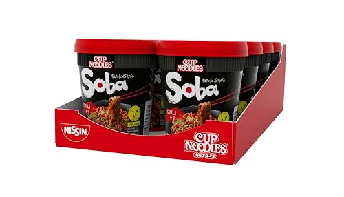 Nissin Cup Noodles Soba Cup – Chili, 8er Pack, Wok Style Instant-Nudeln japanischer Art, mit Chili-Sauce, -Schoten & Gemüse, schnell im Becher zubereitet, asiatisches Essen (8 x 90 g)