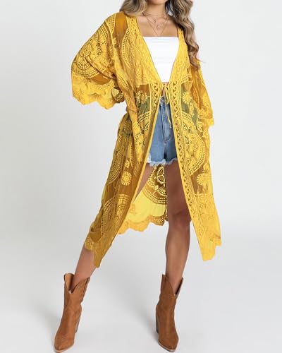 Image of Bsubseach Women Mesh Cardigan Bikini Beach Kimono Open Front Swimsuit Cover Ups Swimwear
