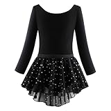 Hotfiary Ballet Leotards for Girls Dance Skirted Leotard Kids Teens Ballet Tutu Dress Toddler Shiny Long Sleeve Dancewear
