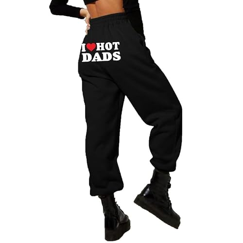 keephen I Love My HOT DADS Joggers Women Funny Letter 3D Printed Jogger Pants Casual Graphic Baggy Sweatpants with Drawstring Streetwear Trousers