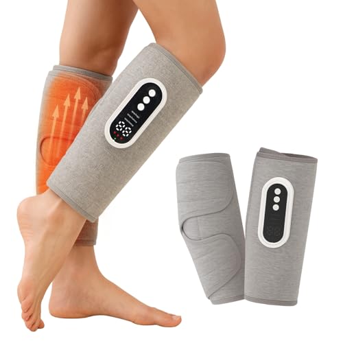 HubiCare Heated Leg Massager Dual Air Compression Low Noise 3 Intensity Levels USB-C Rechargeable Calf Relaxation Gift for Men & Women (Grey)