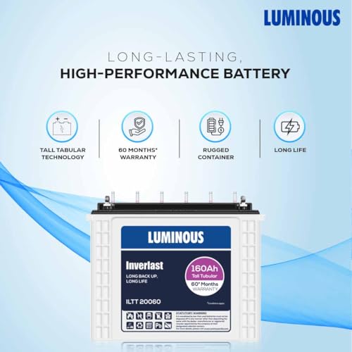 Image of Luminous Inverlast ILTT20060 Tall Tubular Inverter Battery for Home, Office & Shops | 160Ah High-Performance, Durable & Low Maintenance Battery | Easy Installation | 60 Months Warranty