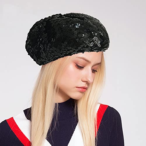 JK Home Sequin Beret Hat Sparkly Shining Beanie Cap for Women Girls Halloween Festival Party Club, Fun Costume Stretch Mermaid Dancing Cap Gold - Image 7