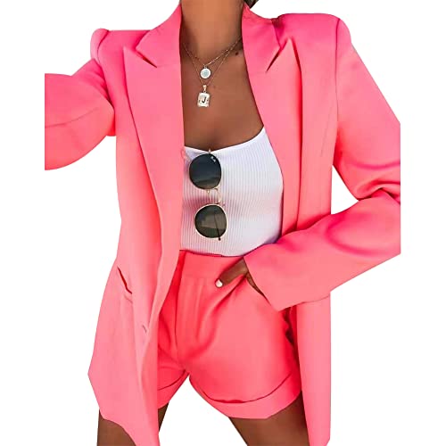 2 Piece Outfits for Women Long Sleeve Plaid Blazer with Shorts Elegant Business Suit Sets