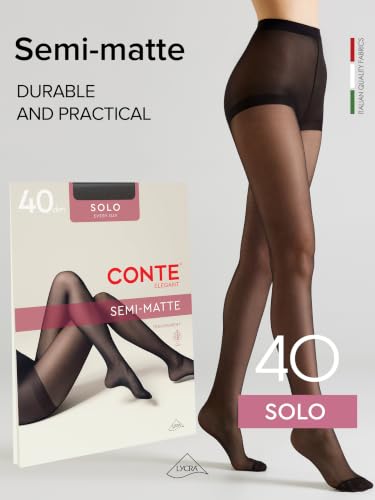 Image of Conte Solo 40 Denier Sheer Pantyhose for Women, Tights with Reinforced Toe | Sheer Stockings for Women, Semi-Matte Finish, Reinforced Panty, Lycra Fiber, Large Gusset XXL-3XL, Medias Para Mujer