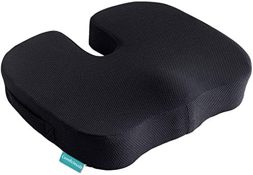 Orthopedic Seat Cushion for Office, Coccyx Memory Foam Seat Cushion for Hip Sciatica Pain Relief, for Car Wheelchair Desk, Ventilated Non-Slip Portable Designed（Black）