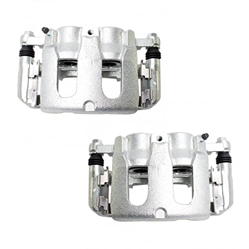Image of TRQ Front Driver and Passenger Side Brake Caliper Set Caliper Brackets Hardware Compatible with 13-18 Ford Explorer Standard Duty Brakes 13-18 Flex Standard Duty Brakes 12-18 Taurus SE SEL Limited