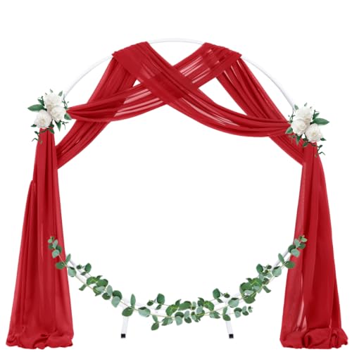 Image of Socomi Wedding Arch Draping Fabric 1 Panel 29 inch x 19Ft Sheer Chiffon Curtain Drapes 6 Yards for Wedding Ceremony Birthday Party Decoration Red