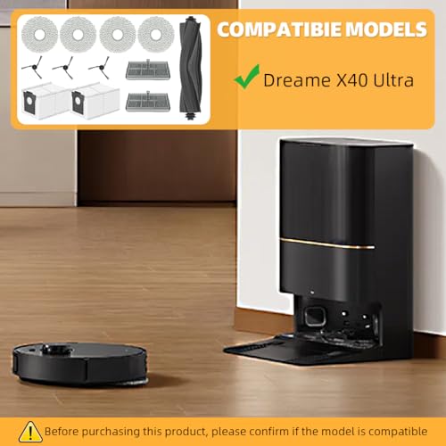 Image of HASTHIP 12Pcs Replacement Parts for Dreame X40 Ultra Vacuum Cleaner, Spare Accessories with 1 Main Roller Brush, 3 Side Brushes, 2 Mop Cloth, 2 Filters, 4 Cleaning Mop, 2 Dust Bags