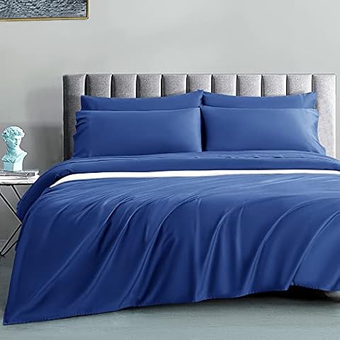SAKIAO 1200 Thread Count Cotton Sheets, 100% Egyptian Cotton Sheet for Queen Size Bed, Sateen Weave Bed Sheets 17-Inch Deep Pocket - Breathable and Hypoallergenic - 4 Piece (Ocean Blue, Queen) Cover