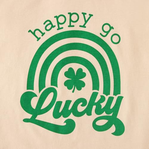 Image of Boys Girls St Patricks Day Shirts Kid Happy Go Lucky Shamrock T-Shirt Short Sleeve Clover Tees Tops Irish Outfit(Beige,9-10Y)