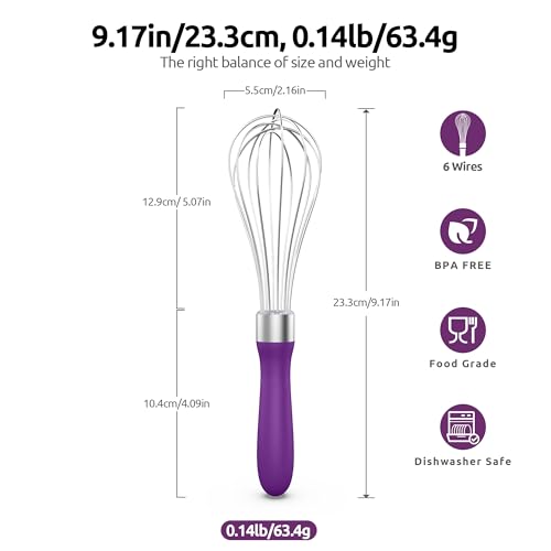 Image of U-Taste Wire Whisk for Cooking, 18 /10 Stainless Steel Balloon Wisk,S /Purple