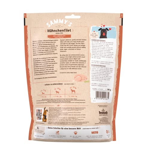 Sammy´s Hühnchenfilet | Zarter Snack für Hunde mit viel frischem Fleisch | Schonend luftgetrocknet | 6 x 190 g