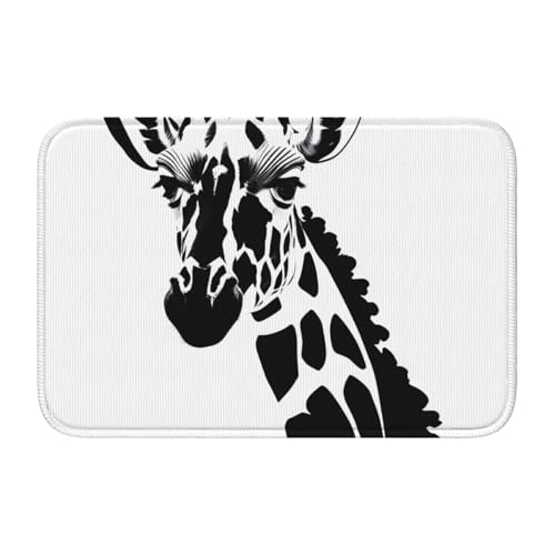 Alfombrilla de suelo con borde de bloqueo de 40 x 60 JKIEGOQ con imagen de jirafa en blanco y negro antideslizante, parte inferior moldeada por goteo, ideal fácil de limpiar y resistente a la