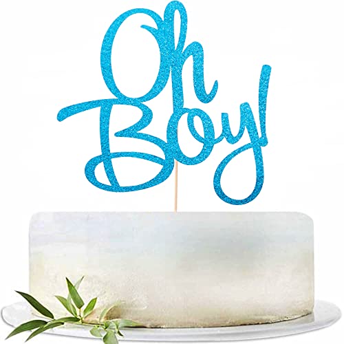 Glitter Blue Oh Boy Cake topper, Baby Shower Cake Topper for It'a A Boy Baby Boy Baby Shower Cake Party Decoration Supplies