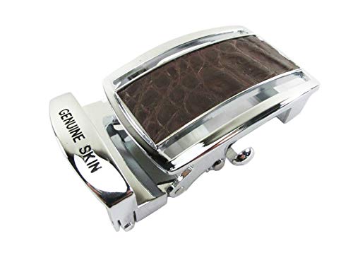 Genuine Crocodile Skin Leather Stainless Steel Auto Locking Buckle for Flat Belt