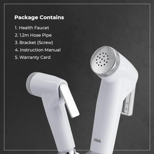 Image of Mila Health Faucet Pureflo | ABS Chrome & White Handheld Bidet Spray| with 1.2m SS304 Hose Pipe | Modern Jet Spray for Toilet Hygiene | Anti-Slip Grip, Leak-Free, Easy Install | Bathroom Fitting
