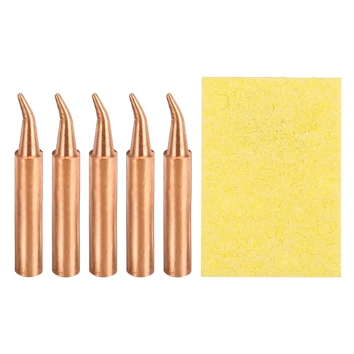 Image of MECCANIXITY 5 Pcs 900M Soldering Iron Tips Copper Non-magnetic Welding Head with Cleaning Sponge Pad Replacement for Solder Station Tip (900M-T-S.B)