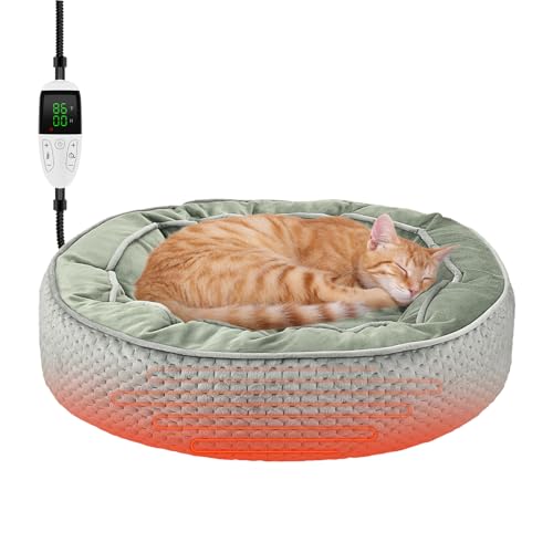 ShuRung Electric Heated Cat Bed Warmer for Cat & Puppy - Removable, Waterproof, Washable - Thermal Heating with Adjustable Timer & Temperature - Small Dog Size (Gray)