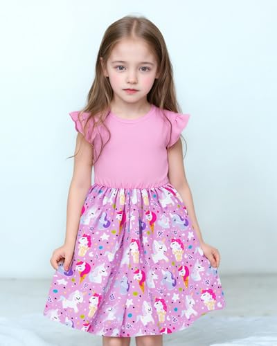 Girls Dress for Little Girls Short Sleeve Summer Dress Crew Neck Cute Pink Sundress Size 6-8Y2