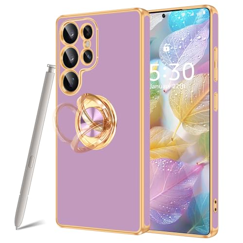 Coque Galaxy S25 Ultra violet lavande avec anneau de support rotatif en TPU