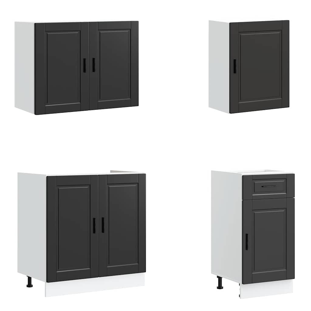 IKAYAA Mueble de Cocina 7 Piezas Kalmar, Cocinas Completas, Muebles Modulares, Armario Inferior de Fregadero, Armario Colgante para Horno Negro