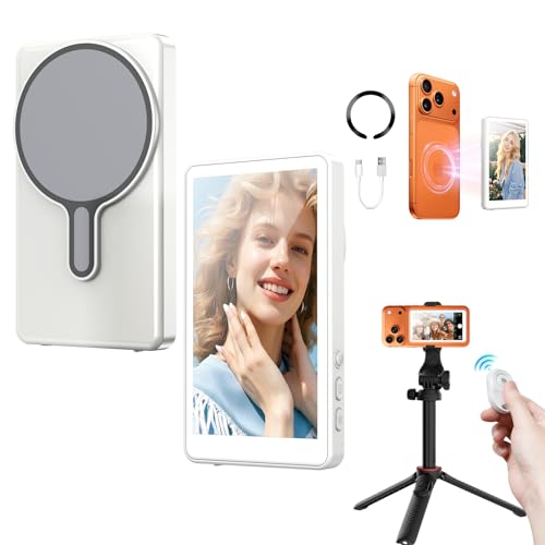 Magnetic Selfie Monitor Screen for iPhone & Android, Wireless 4K/1080p Phone Vlog Back Camera Monitor for Content Creator, Influencer, Live Streaming, TikTok (White)