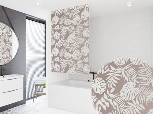 probath Basic Duschrollo Havanna Braun Beige Weiss Blätter 13 Breiten zur Wahl Duschvorhang (120x240 cm)