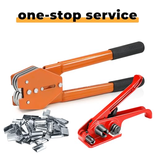Image of Strapping Sealer /Crimper for 1 /2 inch-5 /8 inch Polypropylene (PP) Polyester Strapping Band Manual Banding Tool with 15 inch Extended Handle(Orange)