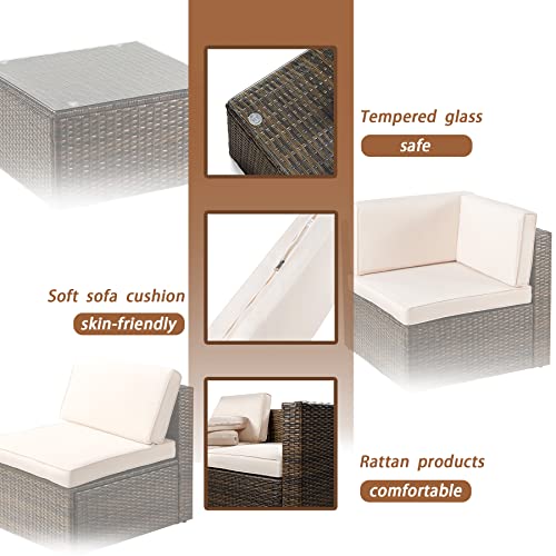 Balkonmöbel, Lounge Gartenmöbel Set Wetterfeste Polyrattan Sitzgruppe mit weich gepolsterten Kissen, inklusive Tisch mit… – Bild 5