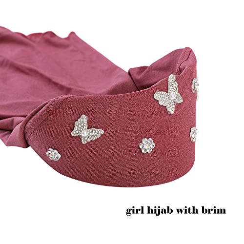 Lenmipot Little Girls Hijab Islamic Kids Hijab Headscarf Handmade Butterfly Rhinestone Muslim Hijab Cap for Girl (2-5year)4