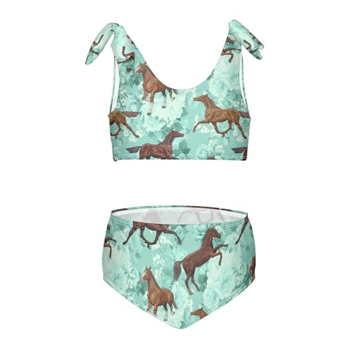 SLHKPNS Girls Swimsuits Bikini Set Horses and Flowers Two-Piece Bikini Adjustable Shoulder Straps Bathing Suit Set Swimsuit Kids Bikini 5-6T