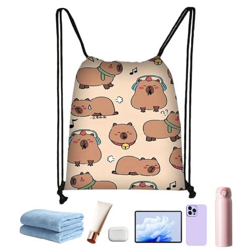 Capybara Backpack - Cute Drawstring Bookbag, Waterproof Sports Sack, Lightweight Travel Organizer,...