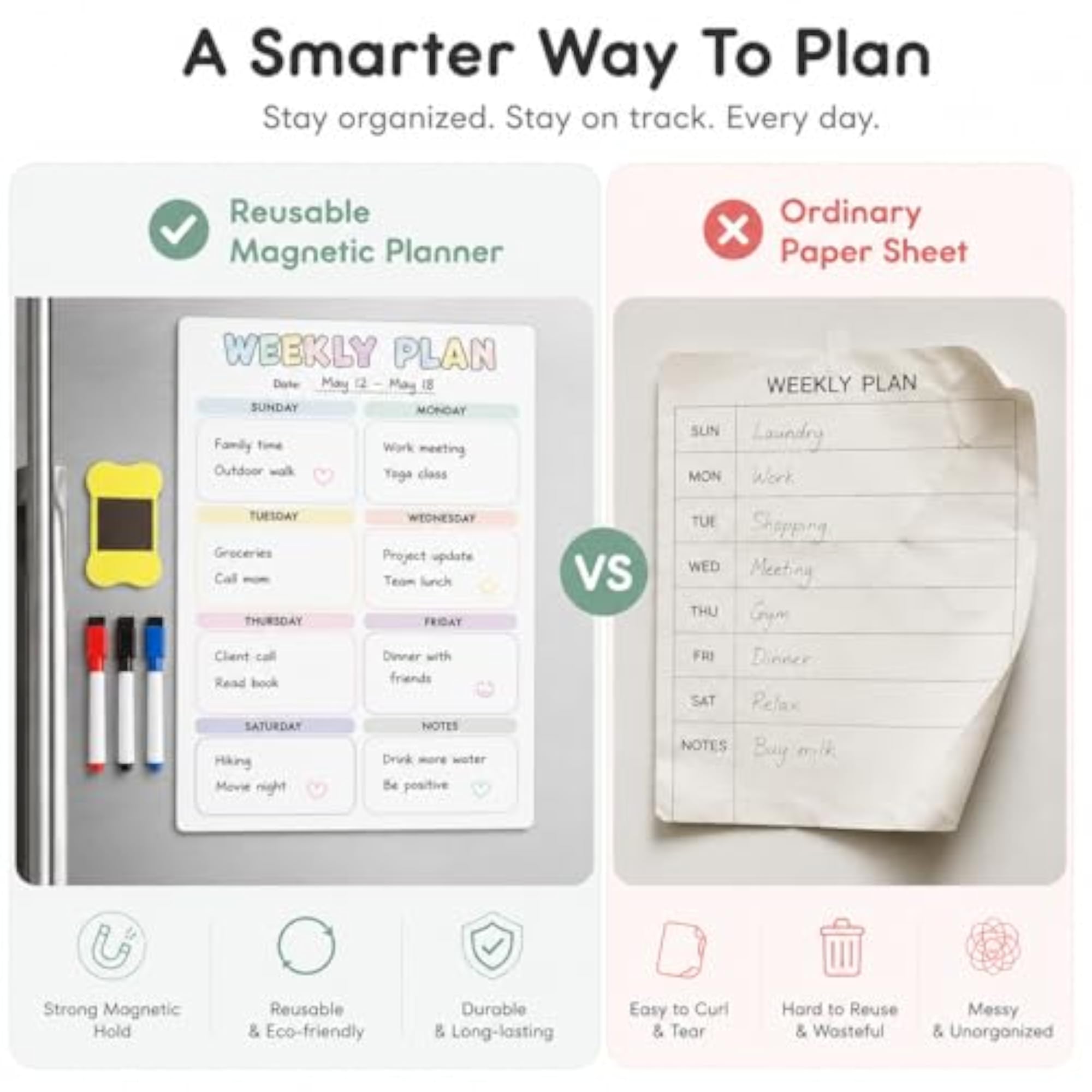 Magnetic Weekly Planner for Fridge, Dry Erase Calendar Board