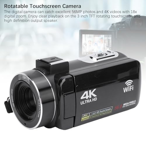 Filmadora Com Câmera de Vídeo, Gravador de Câmera Digital 4K UHD 30FPS 56MP HD, Filmadora LCD Com Zo
