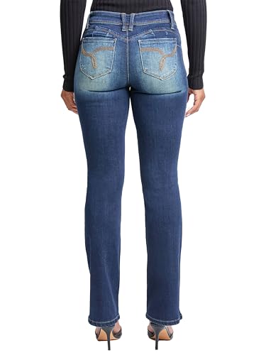 YMI Jeans Women's Wannabettabutt Mid Rise Bootcut Jeans, Tinted Midnight Blue, 113
