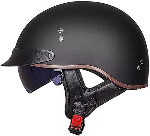 Demi-Casque De Moto À Visage Ouvert Avec Bonnet Pare-Soleil Rabattable, Visière Amovible Et Boucle À Dégagement Rapide Homologué ECE Moto Hommes Femmes A,XL/(59~60cm)