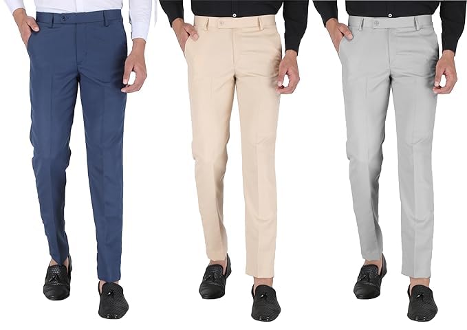 Image of ABLESTAR Men's Polycotton Slim Fit Formal Trouser - Spendex Cotton Casual Pant for Men - Breathable, Lightweight, Adjustable Formal Trouser for Men - Pack of 3