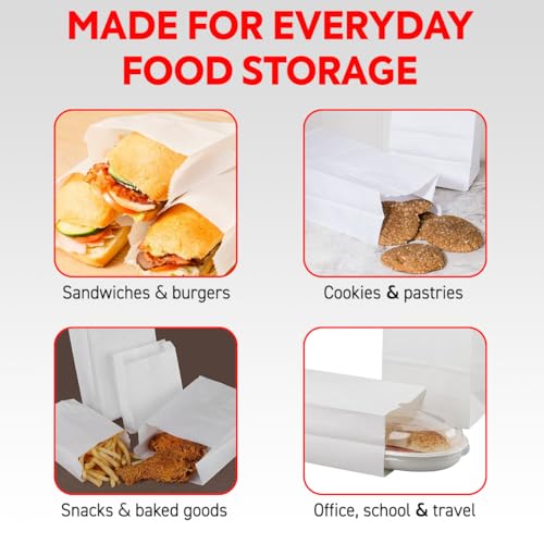 Image of RANUR Butter or Parchment Paper Bags for Food Snack, Sandwich Pastry, Glassine, Wax Cookie, Size 13 cm X 28cm X 8 cm, L X H X W White Colour Pack of 100