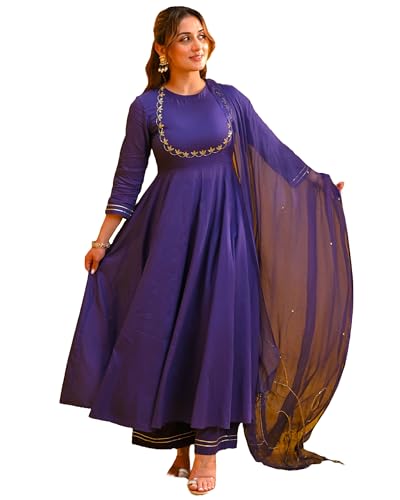 Ensemble Anarkali Femme en Mélange de Viscose Brodé Begani Taille M