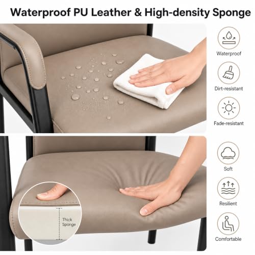Image of Leather Office Guest Chair, Guest Conference Room Chair, 600 LBS Capacity High Back Reception Chair with Padded Armrests, No Wheels, Grey - 1 Pack