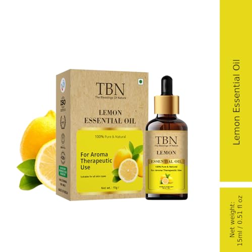 Image of TBN 100% Pure Lemon Essential Oil For Skin and Hair Care | Steam Distilled Lemon Fragrance Oil For Diffuser | Aromatherapy Diffuser Oil - 15 ml
