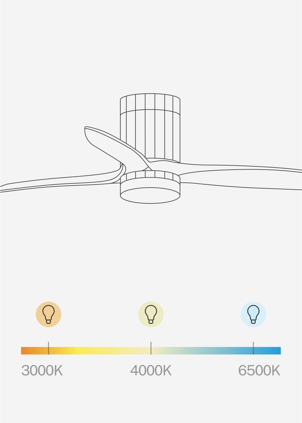 CREATE / WINDCALM LINE/Ventilatore da soffitto bianco con luce Wifi e telecomando, pale Legno chiaro linee verticali / 40W, Timer, Ø132 cm, 6 velocità, 3 temperature di luce, funzione estate-inverno