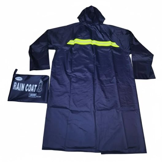 SM PVC Adult Raincoat with Reflective Strip, Navy Blue, Hooded