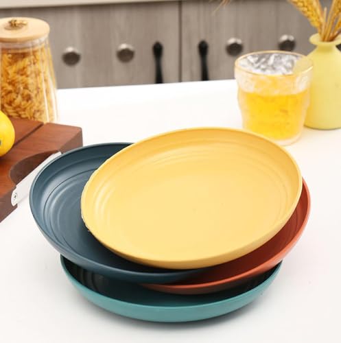 Image of Wheat Straw Dinner Plate Set, Eco-Friendly Dinner Set Round Serving Plate, Dishwasher & Microwave Safe - Perfect for Dinner Dishes Deep Plates Easy to Clean (MULTI-4PCS, 20 cm)