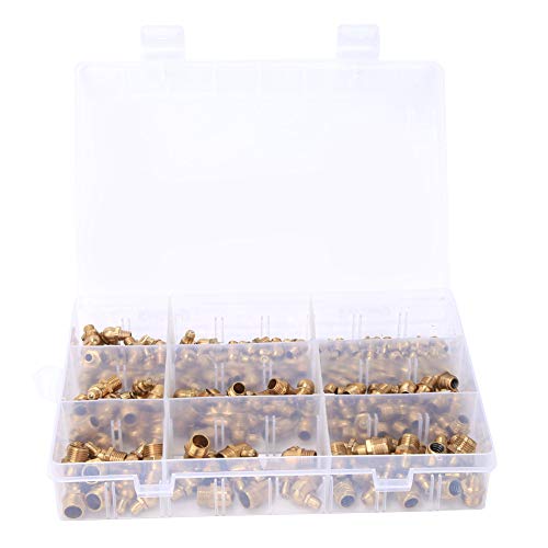 Image of AUNMAS Grease Nipple Kit Zerk Fittings 160 Piece Brass Assortment with M6 M8 M10 Sizes 45 Degree 90 Degree Straight Angles for Automotive Hydraulic Industrial Lubrication Complete