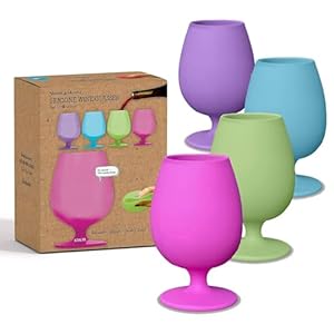 Unbreakable Silicone Wine Glasses | Set of 4 | BPA-Free | Bali Collection | Stemmed | 12oz