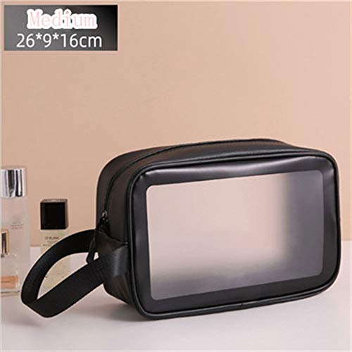 JINGYAN Bolsas de Aseo Bolsa de cosméticos PVC Transparente Lavado Gran Capacidad Artículos tocador a Prueba Agua Organizar Mujeres Maquillaje Bolsas Almacenamiento portátil(Black 2)