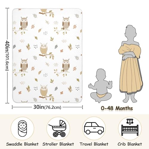 Image of Owls Autumn Leaves Baby Swaddle Blanket for Boys and Girls, Muslin Baby Receiving Swaddle Blanket, Soft Cotton Nursery Swaddling Blankets for Newborn Toddler Infant