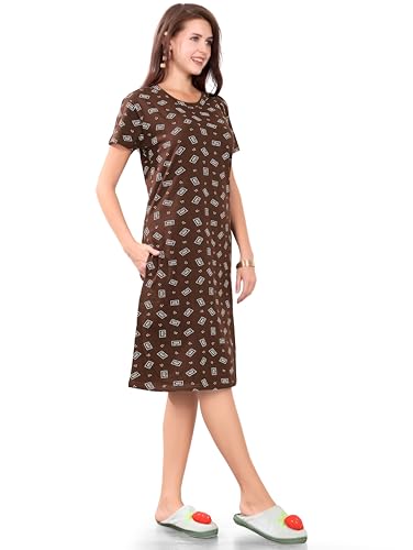 Image of Printed Knee Length Pocket Night Dresses for Women | Cat Lovers | Premium Soft Cotton Nighty | Sky Blue